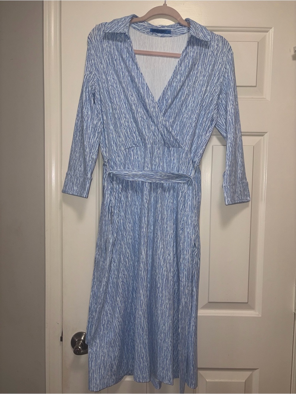 J. McLaughlin Pale Blue Wrap Midi Dress with Tie Waist - Picture 6 of 11